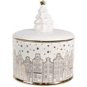 Clayre & Eef Voorraadpot Deksel Ø 15x19 cm Wit Zilverkleurig Keramisch...