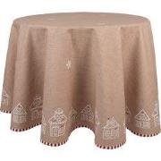 Clayre & Eef Tafelkleed Ø 170 cm Bruin Katoen Gingerbread house
