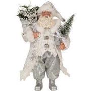 Clayre & Eef Kerstdecoratie Beeld Kerstman 27 cm Wit Zilverkleurig Kun...
