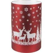 Clayre & Eef Waxinelichthouder met LED Ø 8x12 cm Rood Glas Hert