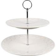 Clayre & Eef Etagère 2 laags Ø 26x26 cm Wit Keramiek