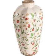 Clayre & Eef Vaas Ø 21x35 cm Beige Rood Keramiek Aardbeien