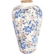Clayre & Eef Vaas Ø 24x40 cm Beige Blauw Keramiek Bloemen