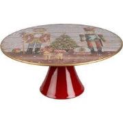 Clayre & Eef Taartplateau op Voet Ø 33x14 cm Rood Kunststof Notenkrake...