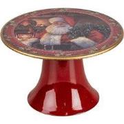 Clayre & Eef Taartplateau op Voet Ø 16x10 cm Rood Kunststof Kerstman
