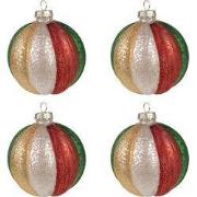 Clayre & Eef Kerstbal Set van 4 Ø 8x8 cm Rood Groen Glas