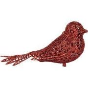 Clayre & Eef Kersthanger Vogel 16x6x6 cm Rood Kunststof