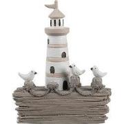 Clayre & Eef Decoratie Beeld Vuurtoren 10x4x12 cm Wit Bruin Kunststof