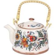Clayre & Eef Theepot met Filter 800 ml Wit Blauw Keramiek