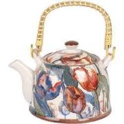 Clayre & Eef Theepot met Filter 800 ml Wit Blauw Keramiek