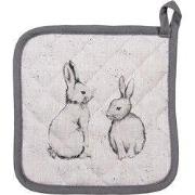 Clayre & Eef Pannenlap 20x20 cm Beige Grijs Katoen Konijn