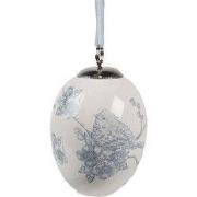 Clayre & Eef Paashanger Ei Ø 6x8 cm Wit Blauw Keramiek
