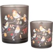 Clayre & Eef Theelichthouder Set van 2 Ø 7x8 / 10x13 cm Grijs Glas Vog...