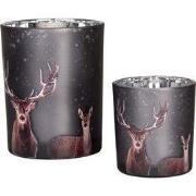 Clayre & Eef Theelichthouder Set van 2 Ø 7x8 / 10x13 cm Grijs Glas Her...