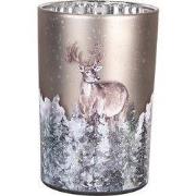 Clayre & Eef Theelichthouder Ø 12x18 cm Grijs Glas Hert