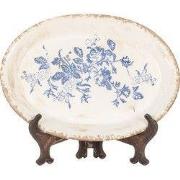 Clayre & Eef Onderbord 25x18x3 cm Beige Blauw Keramiek Bloemen