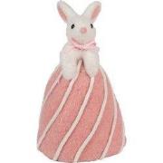 Clayre & Eef Decoratie Beeld Konijn Ø 8x14 cm Wit Roze Textiel