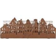 Clayre & Eef Waxinelichthouder 30x9x11 cm Bruin Metaal Huizen