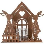 Clayre & Eef Waxinelichthouder 26x9x26 cm Bruin Metaal Konijnen