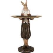 Clayre & Eef Decoratie Beeld Konijn 18x17x31 cm Beige Bruin Kunststof