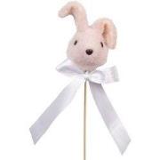 Clayre & Eef Decoratie Beeld Konijn 7x7x33 cm Roze Textiel