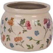 Clayre & Eef Bloempot Ø 12x10 cm Beige Keramiek Bloemen