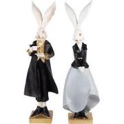 Clayre & Eef Beeld Konijn 14x12x47 / 14x12x47 cm Zwart Grijs Polyresin