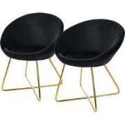 Eetkamerstoel set van 2 met ronde rugleuning zwart fluweel met goudkle...