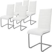 Set van 6 eetkamerstoelen sledemodel met rugleuning wit kunstlederen b...