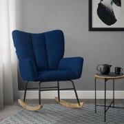 Schommelstoel met armleuningen in badstof donkerblauw tot 120 kg Houte...