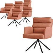 Eetkamerstoel set van 6 oranje draaibaar met afneembaar rugkussen gest...