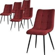Eetkamerstoelen set van 6 rood Keukenstoel met polyester hoes en stale...