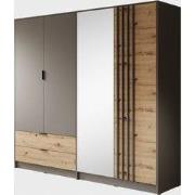 Meubella - Kledingkast Roma - Grijs - Eiken - 221 cm - Met spiegel