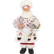 Clayre & Eef Kerstdecoratie Beeld Kerstman 13x10x28 cm Wit Textiel