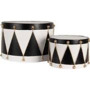 Clayre & Eef Kerstdecoratie Beeld Trommel Ø 40x25 / Ø 26x17 cm Wit Zwa...