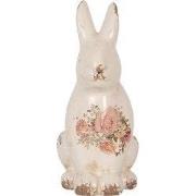Clayre & Eef Decoratie Beeld Konijn 16x12x28 cm Beige Roze Keramiek