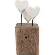 Clayre & Eef Decoratie Beeld Harten 7x6x15 cm Wit Bruin Hout