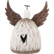 Clayre & Eef Decoratie Beeld Engel 13x5x14 cm Wit Bruin Hout