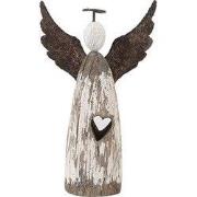 Clayre & Eef Decoratie Beeld Engel 7x3x12 cm Wit Bruin Hout