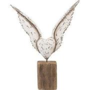 Clayre & Eef Decoratie Beeld Vleugels 26x5x33 cm Wit Bruin Hout