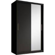 Meubella - Kledingkast Mandalin - Zwart - 120 cm - Met spiegel