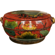 Fine Asianliving Antique Chinese Wooden Handpainted Rice Container