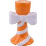 Candle holder - Stripes with Bow - Orange/Lilac - 9x8x14cm