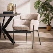 Eetkamerstoel Lola bouclé stof beige met ronde rug en arm
