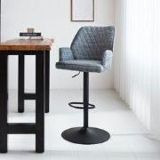 Draaibare Barkruk Blauw Novan Chenille Stof - Verstelbaar - Met Armleu...