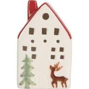 Clayre & Eef Decoratie Huis met LED 6x5x10 cm Wit Keramiek