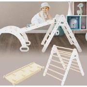 Klimdriehoek natuur/wit met glijbaan of klimglijbaan set van 2 klimpir...