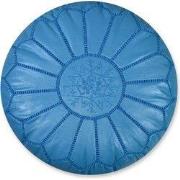 Leren Poef - Turquoise - Handgemaakt en stijlvol - Gevuld geleverd - P...