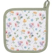 Clayre & Eef Pannenlap 20x20 cm Wit Groen Katoen Bloemen