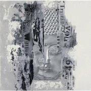 Fine Asianliving Schilderij Boeddha Gezicht Zilver 3D 100x100cm